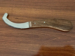 Bot <b>Egg</b> Knife Reusable Stainless Steel Hoof and Cows Shoeing Tool Double Sided with Wood Handle for Fine Horses Made by LCI - Product Image 5