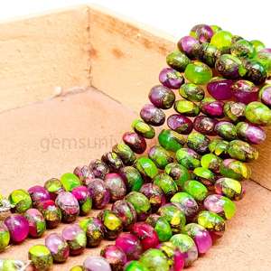 Nouveauté perles de rondelle lisses Mohave cuivre turquoise vert et rose brins 8-10mm perles de pierres précieuses en vrac pour la fabrication de bijoux - Product Image 3