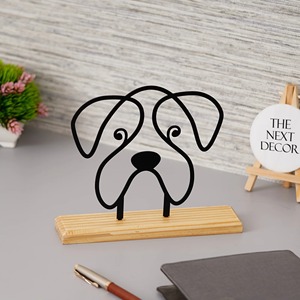 Sculpture de chien en métal noir de designer sur socle en bois Accent de table élégant ajoute une touche créative aux intérieurs modernes - Product Image 3