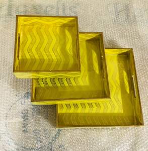 Plateau de service rectangulaire en bois plaqué or au design moderne, motif floral, résistant à la chaleur, léger, décoration de Noël - Product Image 3