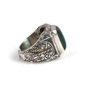 Anillo de Plata de Ley 925 para Hombre con Incrustaciones de Ágata Verde en Forma de Pluma, Anillo con Bisel para Uso Diario, Anillo con Piedra de Coral - Product Image 4
