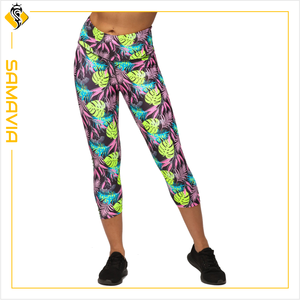 Samavia เลกกิ้งคาปรีรัดกล้ามเนื้อระบายอากาศได้ดีสำหรับผู้หญิงเอวสูงสวมใส่เล่นยิมวิ่งตกแต่งลูกไม้สไตล์สกินนี่สำหรับฤดูหนาว - Product Image 5