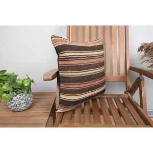 Oreiller Kilim en laine marron 18x18 pouces coussin à motifs moelleux de luxe tissé plume d'impression carrée Vintage pour la literie de noël - Product Image 2