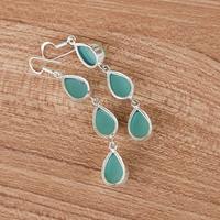 Boucles d'oreilles pendantes en calcédoine aquatique multi-pierres, fil d'oreille plaqué argent 925, goutte de cristal, faites à la main, bijoux de luxe pour mariage, fête, style bohème