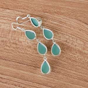 Pendientes Colgantes de Calcedonia Aqua con Múltiples Piedras, Plata 925, Cristal, Estilo Boho, Hechos a Mano, Regalo - Product Image 1