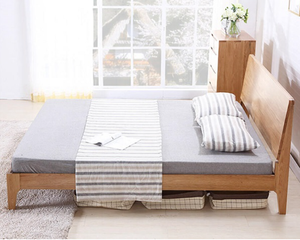 Fabricant de lit carré en bois massif de chêne personnalisé, rangement extensible au design moderne pour la maison, l'école et la chambre à coucher - Product Image 2