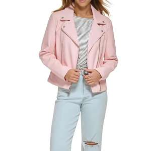 Nouvelle mode veste de motard en cuir PU pour femmes et filles printemps-automne à manches longues décontractée mince de couleur unie avec fermeture éclair décontractée - Product Image 4