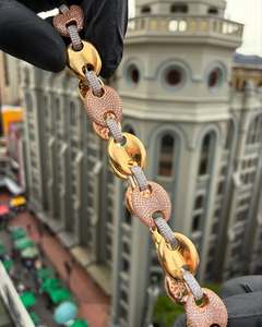 10mm 2 Tons Jaune Rose Plaqué Or 925 Sterling Silver Iced Hip Hop Moissanite Chaîne Collier avec Puffed Anchor Mariner Link - Product Image 2