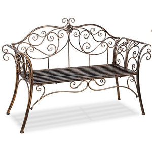 Banco de jardín de hierro fundido de 2 plazas con acabado antiguo para patio al aire libre, escuela u hotel, Banco decorativo clásico - Product Image 1