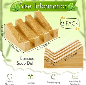 2 paquets de porte-savon en bambou avec porte-savon en bois auto-drainant pour salle de bain - Product Image 2