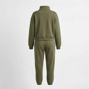 Conjunto de Ropa Urbana para Mujer, Cuello Alto, Cremallera, Pantalones Cortos de Lona, Logotipo Personalizado, Trajes de Invierno, Sudadera y Pantalones de Dos Piezas - Product Image 2