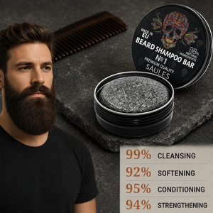 Shampoo solide pour barbe naturel avec beurre de karité, amande, huile de macadamia, huile d'olive, extraits botaniques d'aloe vera et vitamine E pour hommes 60g - Product Image 3
