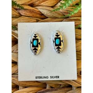 <b>Sterling</b> <b>Silver</b> Navajo Shadowbox <b>Stud</b> <b>Earrings</b> with Diamond and Pearl - Product Image 5