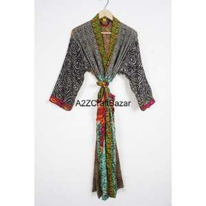 Kimono de Seda Hecho a Mano para Mujer, Bata con Cuello en V, Cordón Ajustable, Diseño de Patchwork, Transpirable, Suave y Lujoso para Primavera - Product Image 6