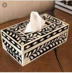 Boîte à mouchoirs et boîte à bijoux autoportante en bois artisanal, écologique, avec incrustations d'os polies, ajoute une touche élégante à la décoration de la maison - Product Image 6