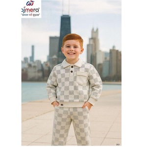 Ajmera Boys <b>Knitted</b> Checkered Sweatshirt Jogger <b>Set</b> Stylish Geometric Pattern Casual Winter Wear Kids Outfit - Product Image 1