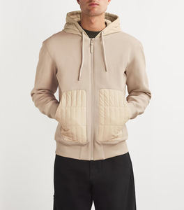 Sweat à capuche de luxe décontracté beige avec poches avant matelassées et capuche à cordon de serrage Soft Touch Streetwear Inspiré - Product Image 3