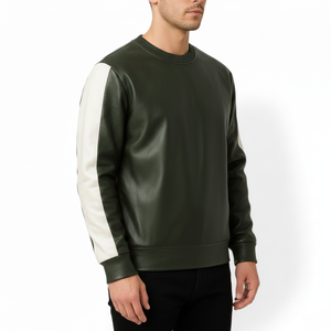 เสื้อสเวตเชิ้ตหนังแกะทำมือสำหรับผู้ชาย สีเขียว ลายทางสีขาว - Product Image 5