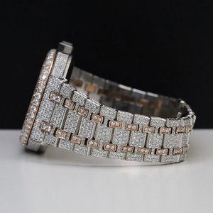 นาฬิกาข้อมือสำหรับผู้ชายสีโรสโกลด์ประดับเพชรเต็มเรือนสไตล์ฮิปฮอปแร็ปเปอร์โทนสีเงินสตรีทแวร์ของขวัญแฟชั่น - Product Image 3