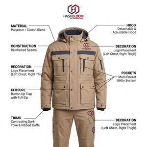 Parka utilitaire d'hiver pour hommes, veste de sécurité extérieure à capuche, uniforme de garde, multi-poches, en polycoton robuste, personnalisable OEM - Product Image 5