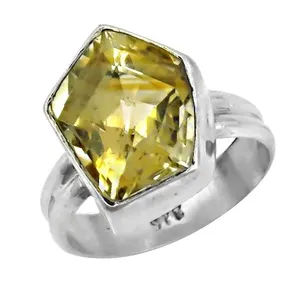 Anillo de Cóctel con Topacio Corte Hexagonal, Plata 925 con Baño de Rodio, Engaste en Bisel, Estilo Minimalista, Unisex, para Bodas y Uso Diario - Product Image 2