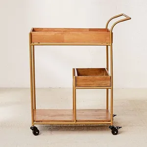 Carro para servir alimentos con marco de metal de acero con acabado dorado con ungüentos de madera de 2 niveles, productos decorativos para restaurantes - Product Image 1