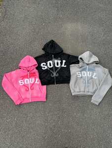 Custom Acid Wash Hoodie Puff Print Embroidery Distressed Zip up Hoodie Sweatshirt Vintage Wash Full-zip Hoodie Blank - Product Image 5