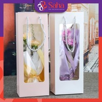Sac en papier kraft recyclé biodégradable de luxe personnalisé 36 x 12,5 x 8,5 cm pour emballage cadeau, cosmétique, artisanat, avec poignée intégrée