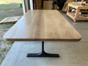 Table à manger en chêne blanc moderne, meubles en bois massif faits à la main avec finition à grain naturel et pieds en métal robustes pour salle à manger - Product Image 4