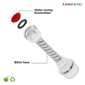 Funzione spruzzatore rubinetto cromato girevole schiuma doccia Made in Italy IDROGAS 14cm tubo flessibile Biflex adattatore giunto sferico etichetta privata - Product Image 3