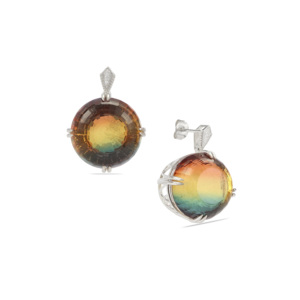 Pendientes de Cuarzo Bicolor con Circonita Blanca en Plata de Ley, 88.61 Quilates - Product Image 1