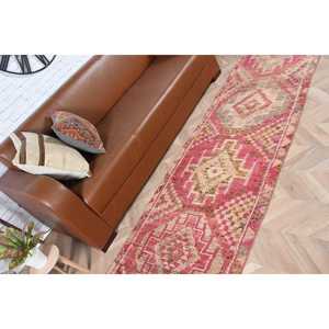 2.6x11.2 ft Rug, Vintage Turkish Rug, <b>Red</b> Herki <b>Wool</b> Rug - Product Image 4