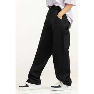 Pantalon cargo en toile taille haute pour femme, respirant, avec taille élastique, motif formel, technique froissée WM-NDJ-SS25-003 - Product Image 4