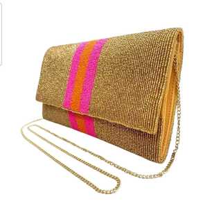 Sac à main rose rayé doré noir blanc graine perlé chaîne pochette sac à main - Product Image 2