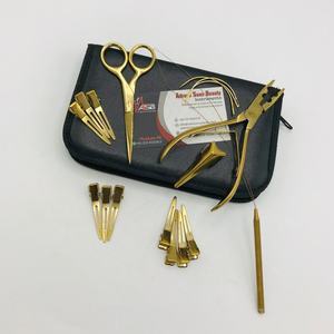 Kit d'outils d'extension de cheveux plaqué or avec pince à deux trous, ciseaux à fil, pinces de coupe de cheveux, aiguilles à coudre et boucle - Product Image 6