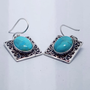 Boucles d'oreilles bohème bleu turquoise faites à la main classique 925 argent pierre de naissance conception goutte fête des mères cadeau de noël pour elle - Product Image 2
