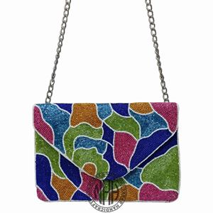 Glamuroso bolso de cadena con cuentas hecho a mano colorido embrague de noche proveedor al por mayor pedidos de fiestas a granel - Product Image 4