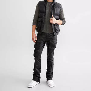 Pantalon Cargo en cuir pour homme avec boucles de ceinture et poches utilitaires fonctionnelles Pantalon Cargo décontracté en cuir pour homme - Product Image 1