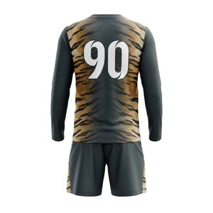 Uniforme de Fútbol Personalizado por Sublimación, 100% Poliéster, Estampado de Tigre, Jersey de Fútbol de Manga Larga y Conjunto de Pantalones Cortos, Ropa Deportiva para Hombre - Product Image 2