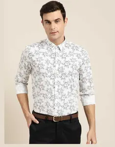 Мужская хлопковая Однотонная рубашка с воротником-2023