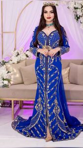 NEW DESIGNER EMBROIDERY on ROYAL BLUE MOROCCAN CAFTAN DRESS WITH EMBELLISHED CRYSTAL GLASS <b>BEADS</b>,<b>THREADS</b>,PEARLS,DABKA WORK@ 2024 - Product Image 2