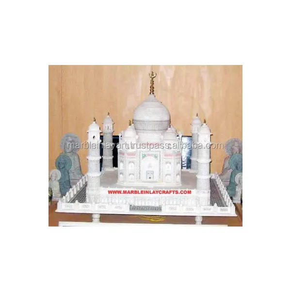 Cantik artistik buatan tangan marmer putih Italia struktur dikenal Taj Mahal yang dikenal untuk dekorasi rumah dan hadiah