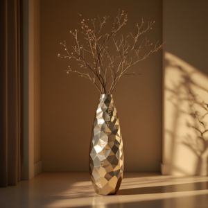 Florero alto facetado dorado con diseño geométrico moderno, acento decorativo de Metal de hierro elegante para bodas, hogar, oficina, espacios para eventos - Product Image 6