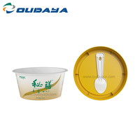 Contenedores de embalaje de yogur de 170ml con impresión IML Taza de pudín de helado de plástico con tapa y cuchara