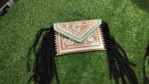 Bolso con flecos de cuero con estampado occidental para mujer, bolsos de cuero genuino tallados a mano, bolsos elegantes para mujer, novedad - Product Image 2