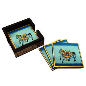 Ensemble de sous-verres peints à la main, dessous de verre MDF avec support, ensemble de sous-verres indiens peints à la main de traditionnel - Product Image 1