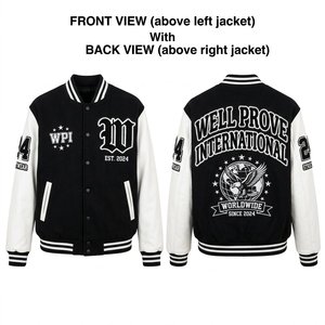 Chaqueta Varsity Acolchada Personalizada de Satén de 480g, Color Granate Borgoña, con Logotipo de Diamantes de Imitación y Cristales, Bordado a Rayas - Product Image 4