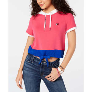 Felpa Crop Top con Cappuccio Colorblock da Donna Tommy Hilfiger Sport XS-XL in Jersey Traspirante Stile Casual Rosa Seta - Product Image 1