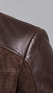 <b>Men's</b> Brown <b>Leather</b> <b>Jacket</b> With Stand Collar And Button Closure - Product Image 4