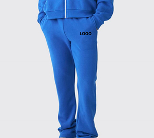 <b>Men's</b> Blue Cotton Sweatpants Elastic Waist Vintage Straight Joggers with Pockets Midweight Drawstring Closure Autumn Wear - Product Image 4